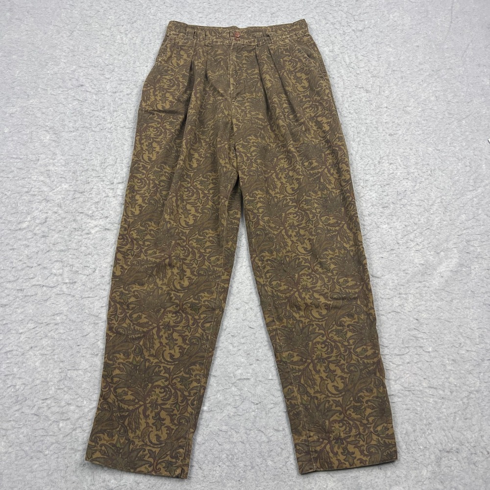 Vintage Pleated Paisley Pants Women's 13 Brown Tapered Talon Hi-Rise Trouser USA